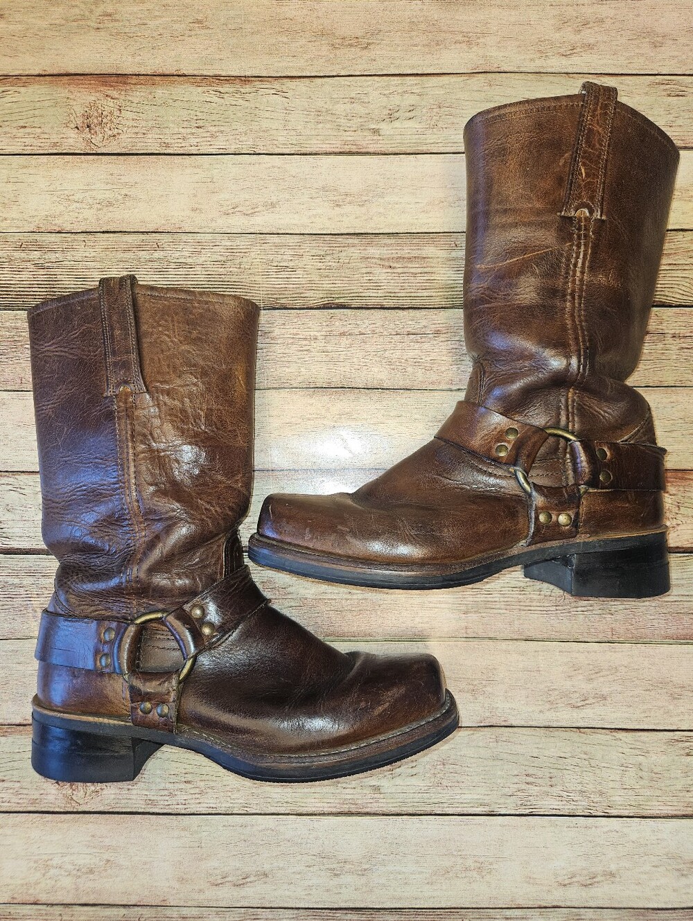 Frye Harness 12R boots rich brown leather